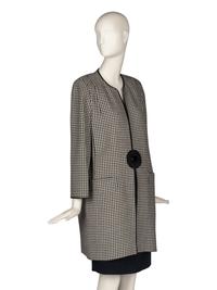 Pierre Cardin Haute Couture Houndstooth Coat with Leather Trim