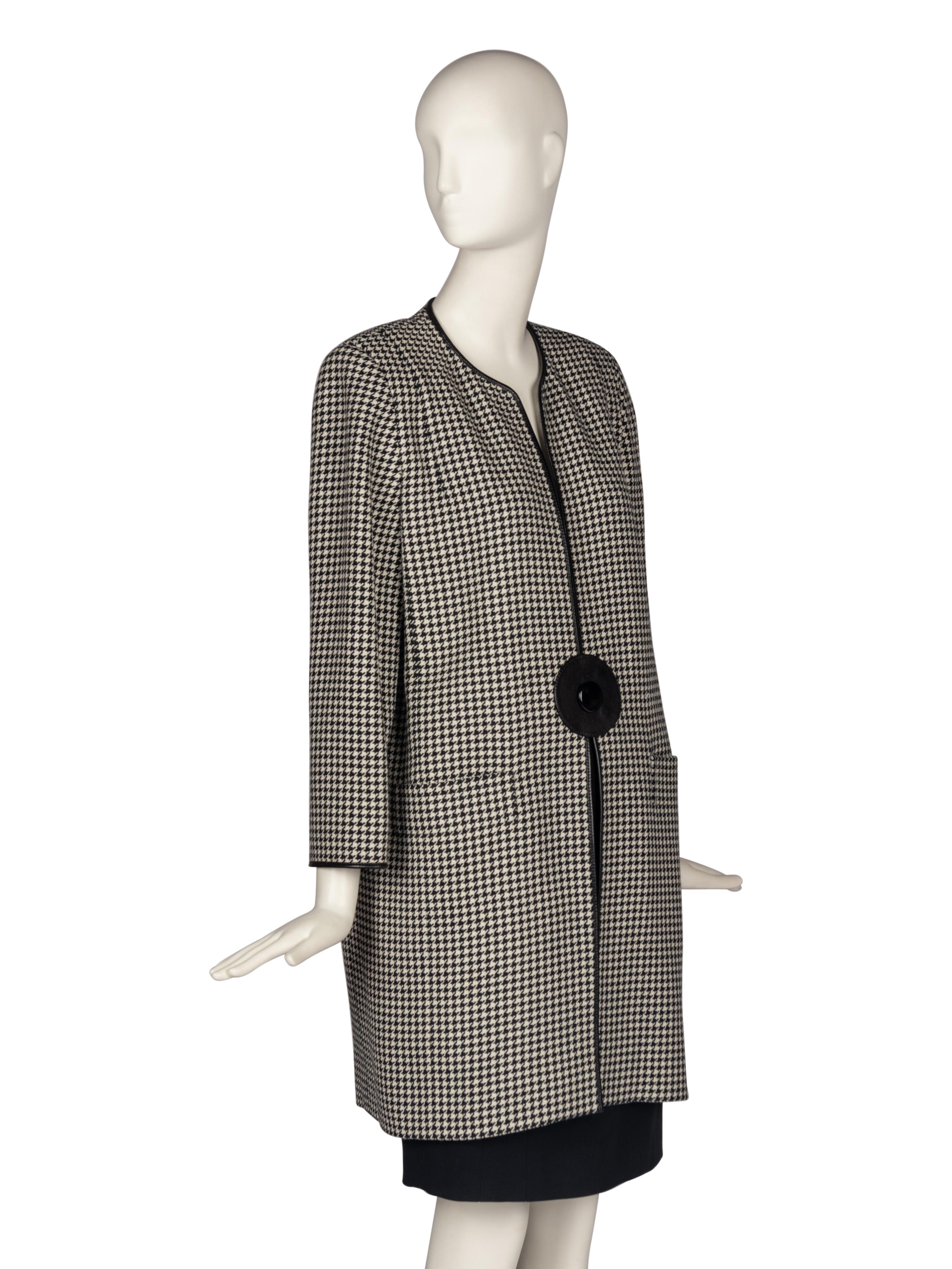 Pierre Cardin Haute Couture Houndstooth Coat with Leather Trim