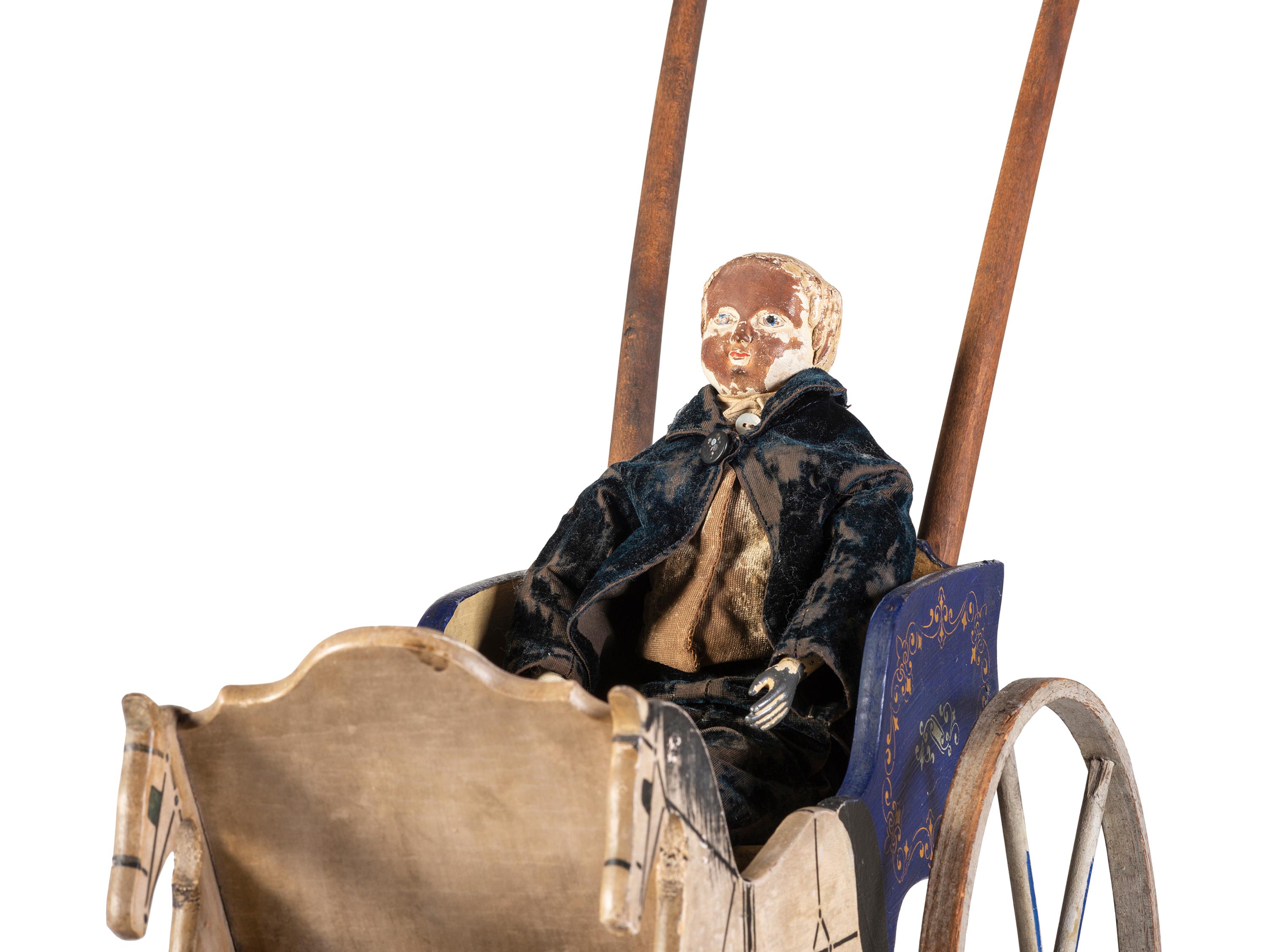 A Carved and Painted Horse-Form Doll’s Carriage