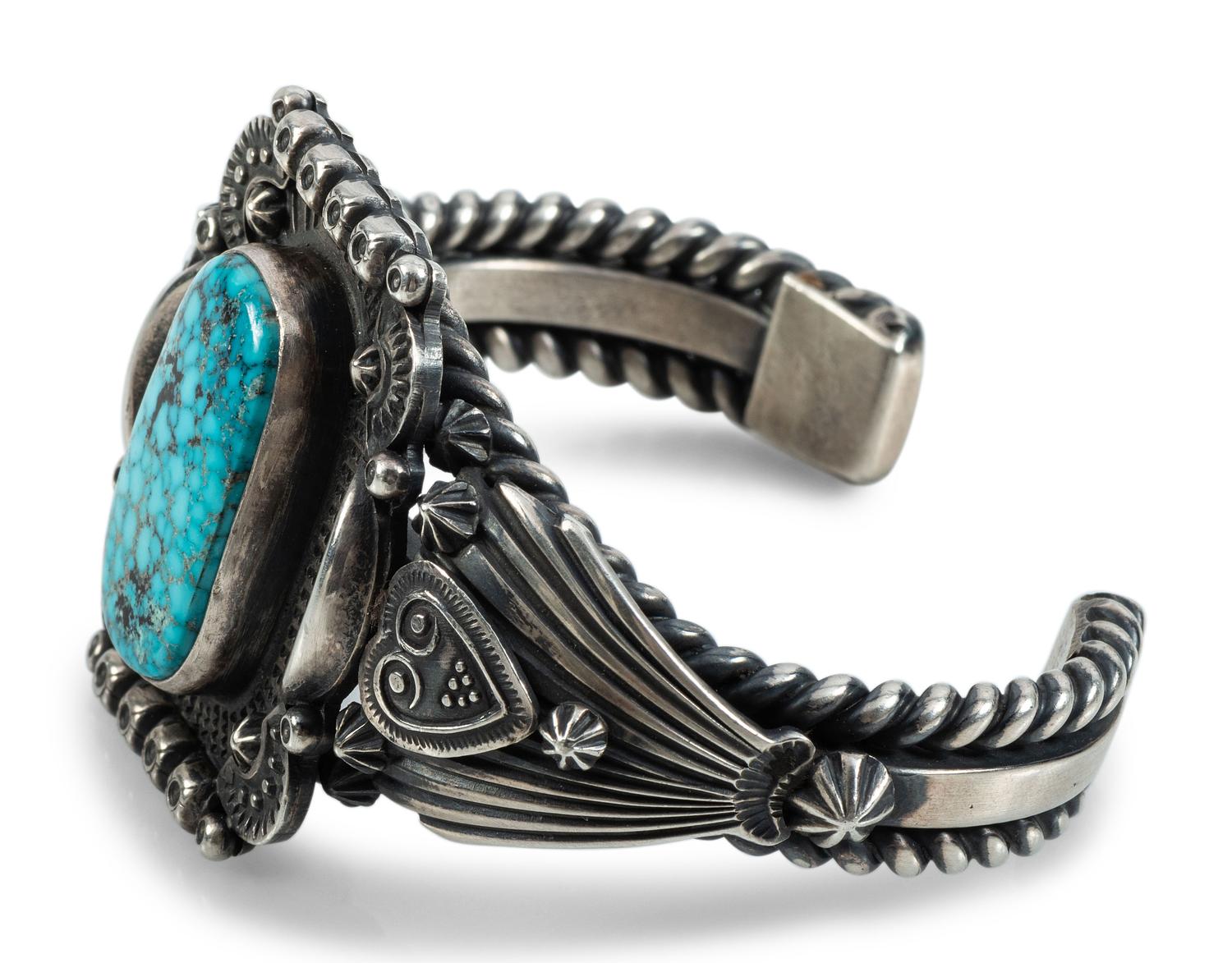 Navajo Sterling Silver and Kingman Turquoise Cuff Bracelet