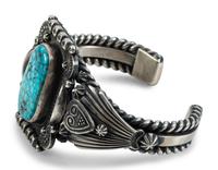 Navajo Sterling Silver and Kingman Turquoise Cuff Bracelet