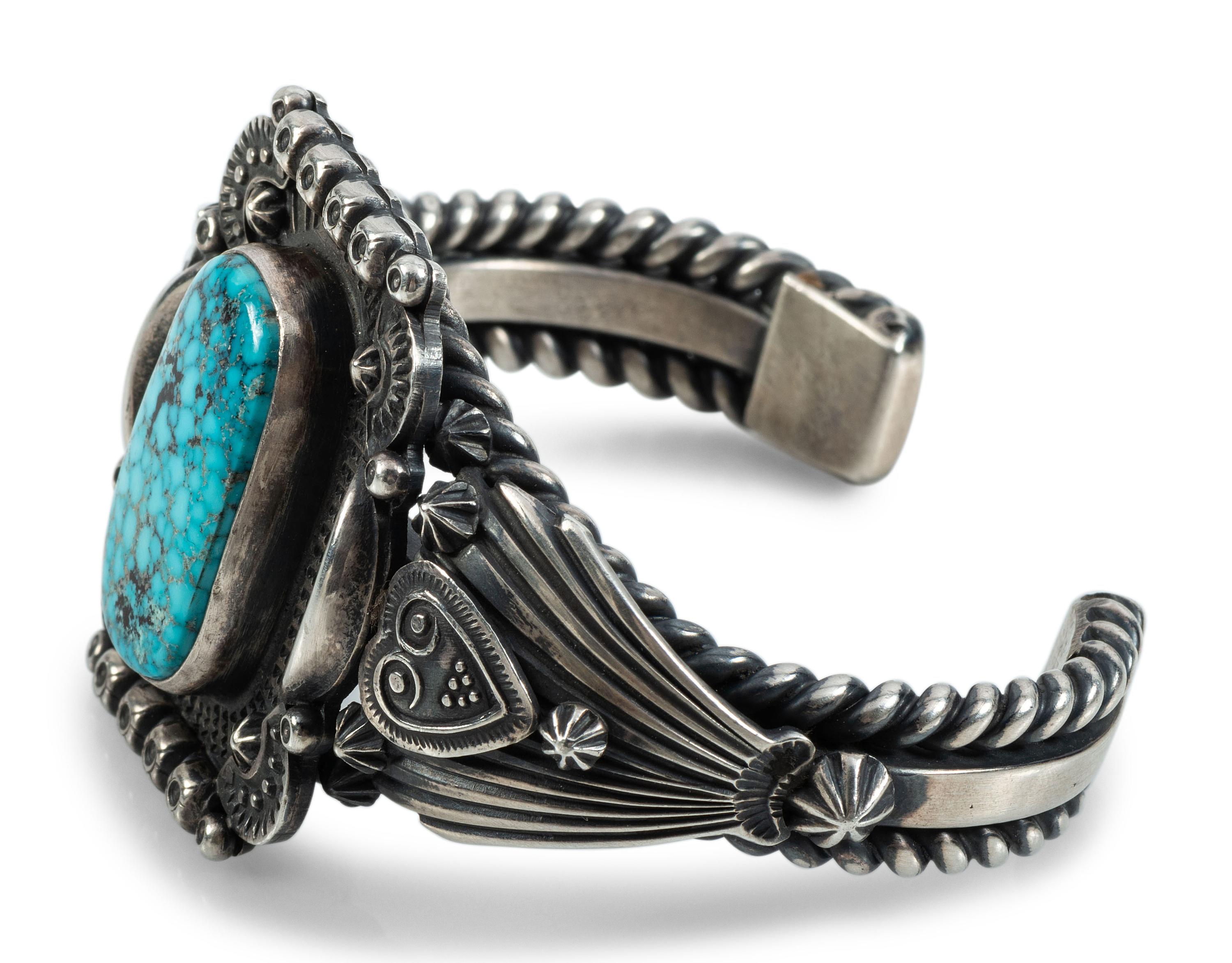 Navajo Sterling Silver and Kingman Turquoise Cuff Bracelet