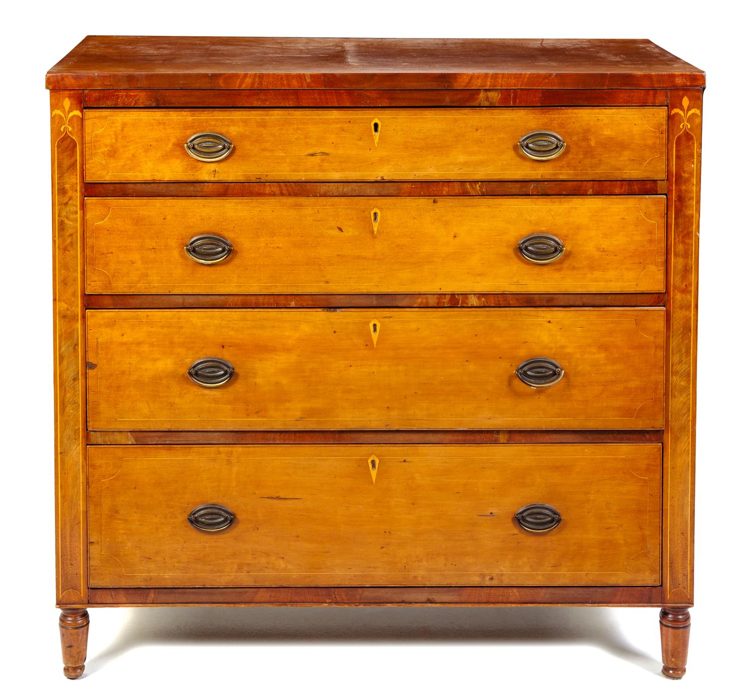 A Federal Inlaid Maple Chest of Drawers Height 41 x width 43 x depth 20 inches. — NEW ENGLAND, FIRST QUARTER 19TH CENTURY