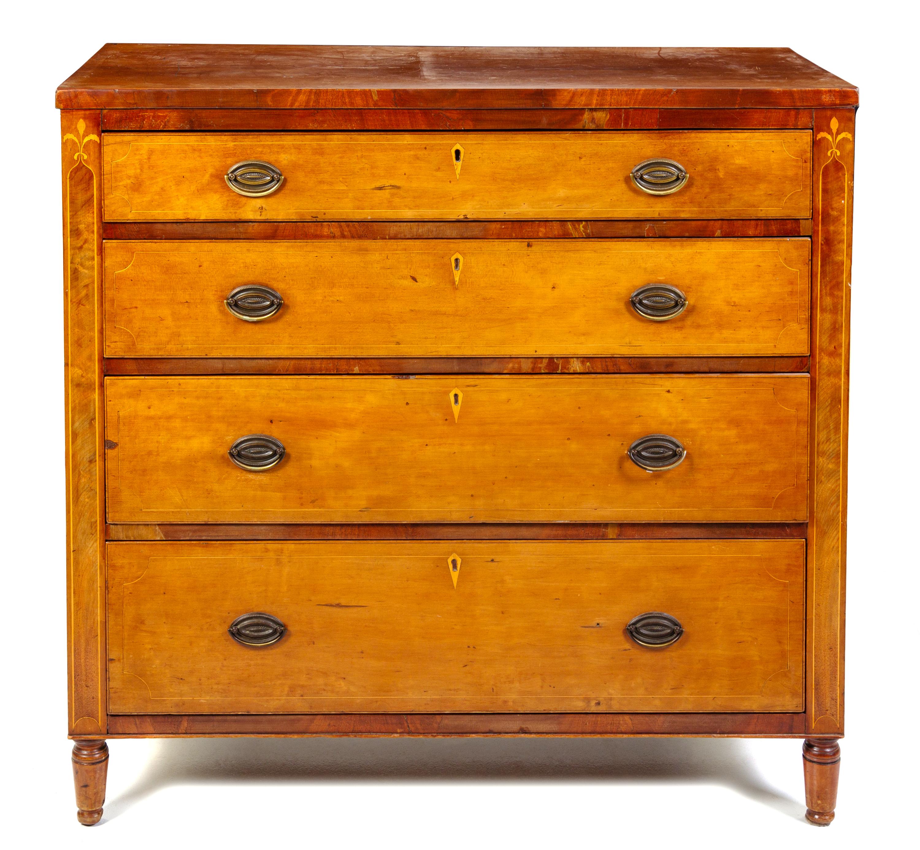 A Federal Inlaid Maple Chest of Drawers Height 41 x width 43 x depth 20 inches. — NEW ENGLAND, FIRST QUARTER 19TH CENTURY