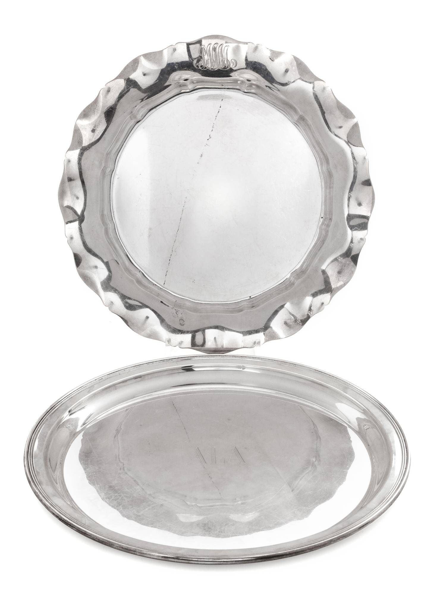 Two American Silver Trays, Gorham Mfg. Co., Providence, RI, both monogrammed.
