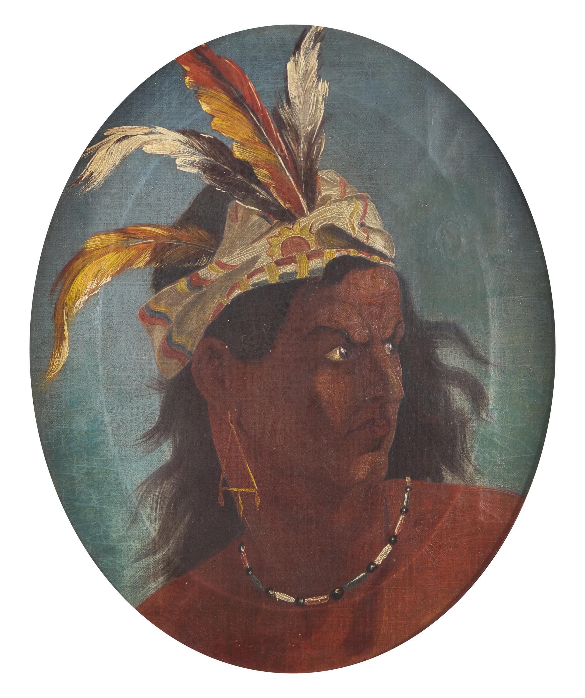 American School 19th Century, Portrait of a Native American Figure