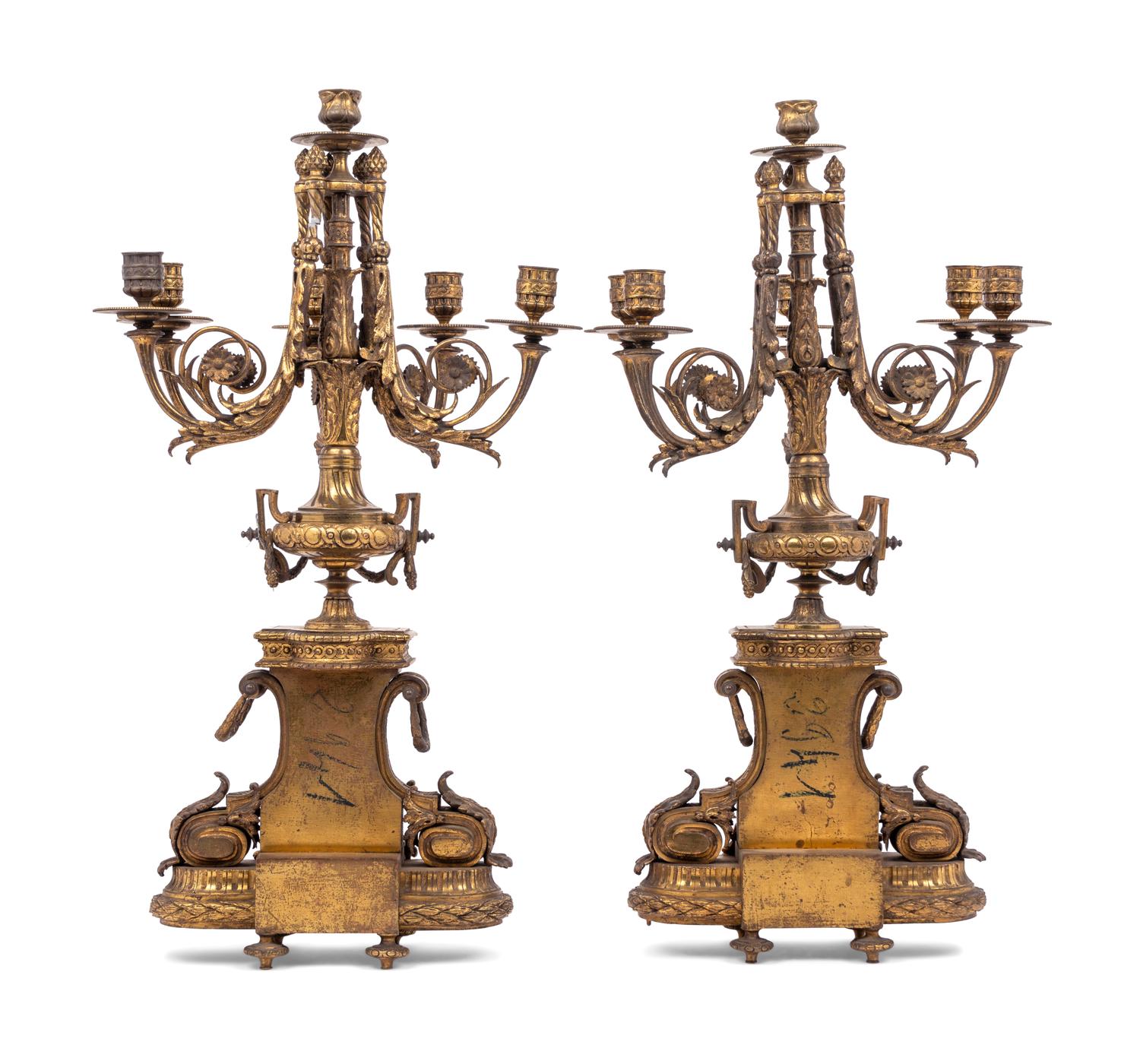 A Pair of Napoleon III Gilt Bronze Six-Light Candelabra