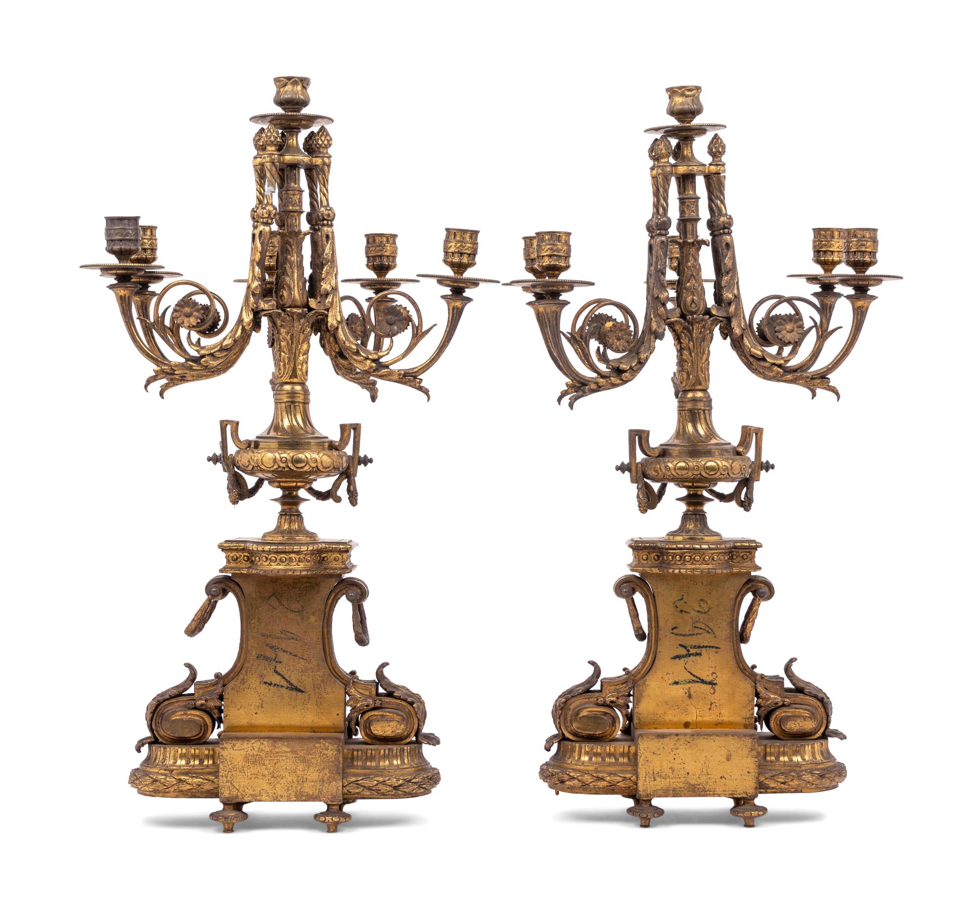 A Pair of Napoleon III Gilt Bronze Six-Light Candelabra