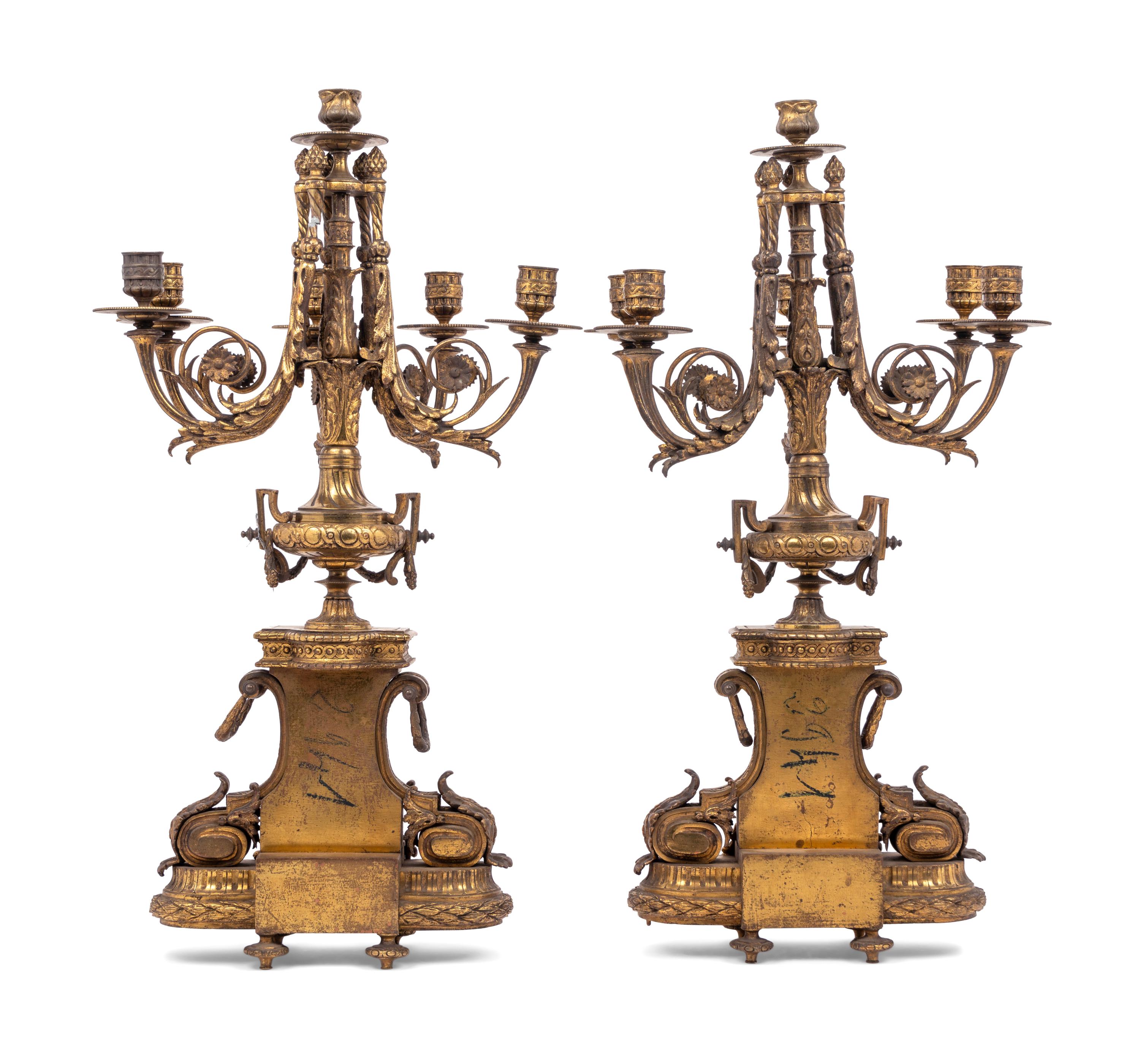 A Pair of Napoleon III Gilt Bronze Six-Light Candelabra