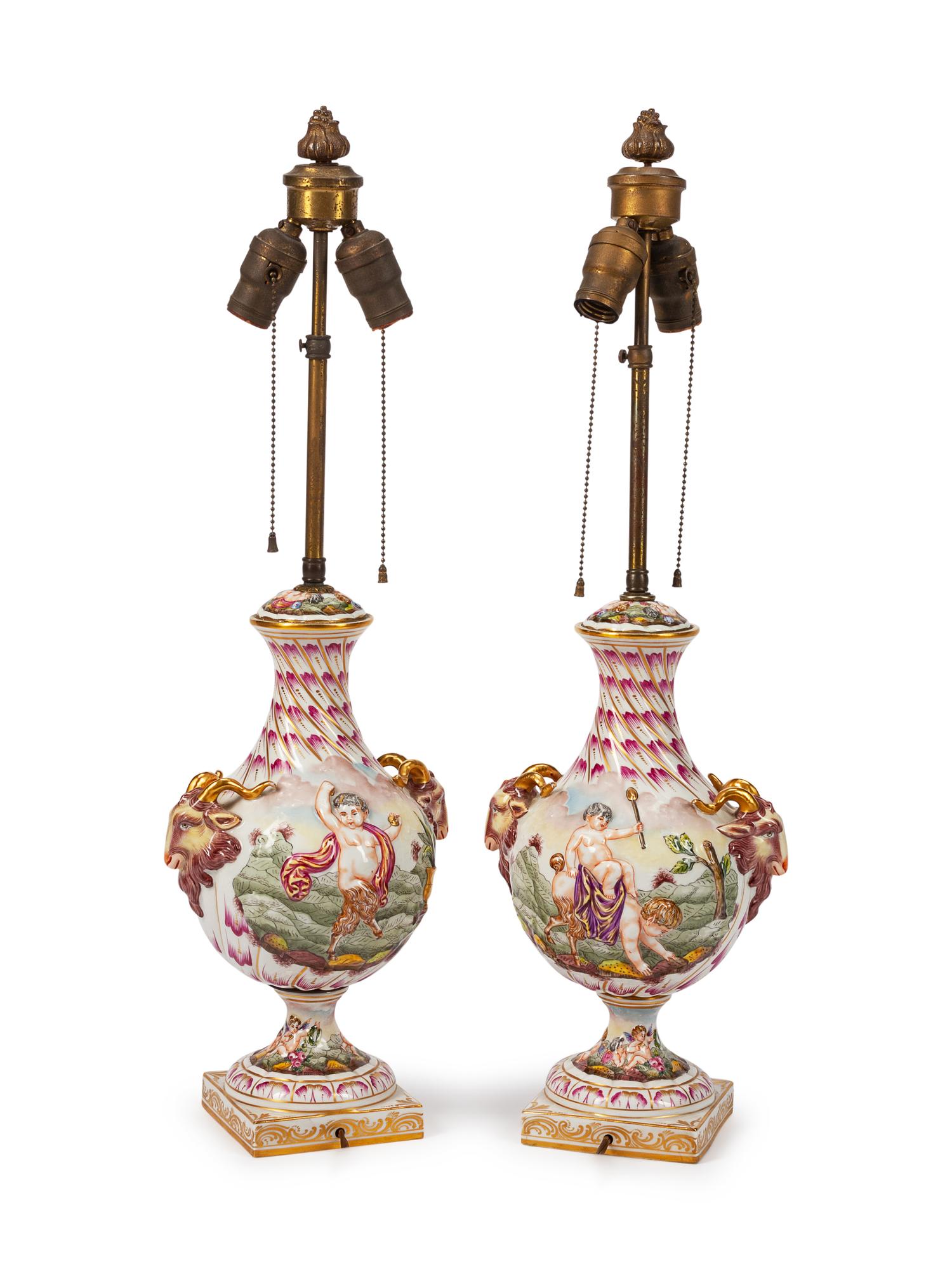 A Pair of Capodimonte Porcelain Vases