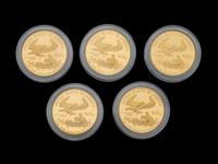 A Group of Five 1986 Gold Eagle 1 Oz. Gold Proofs