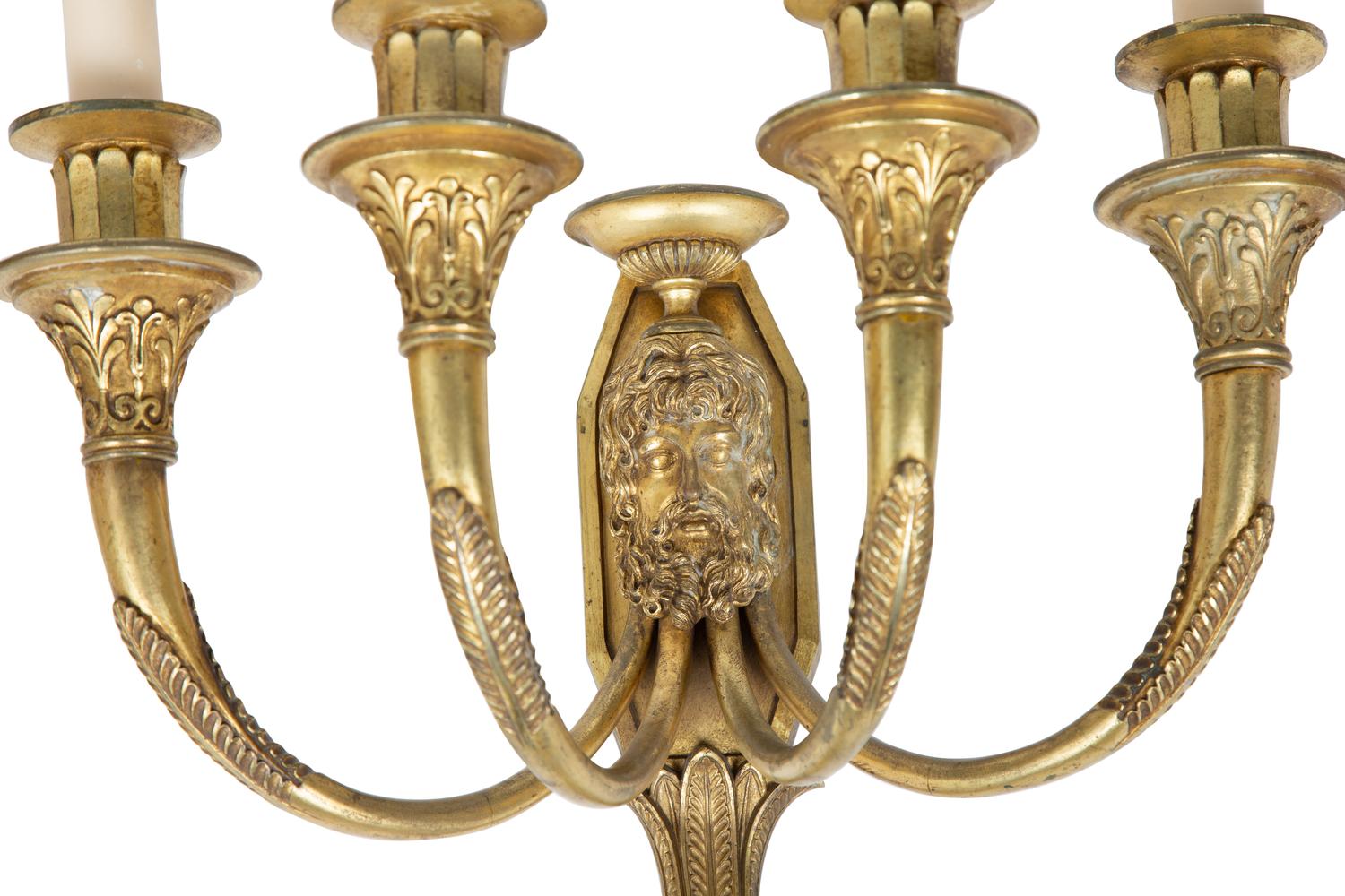 A Pair of French Empire Style Gilt Bronze Sconces