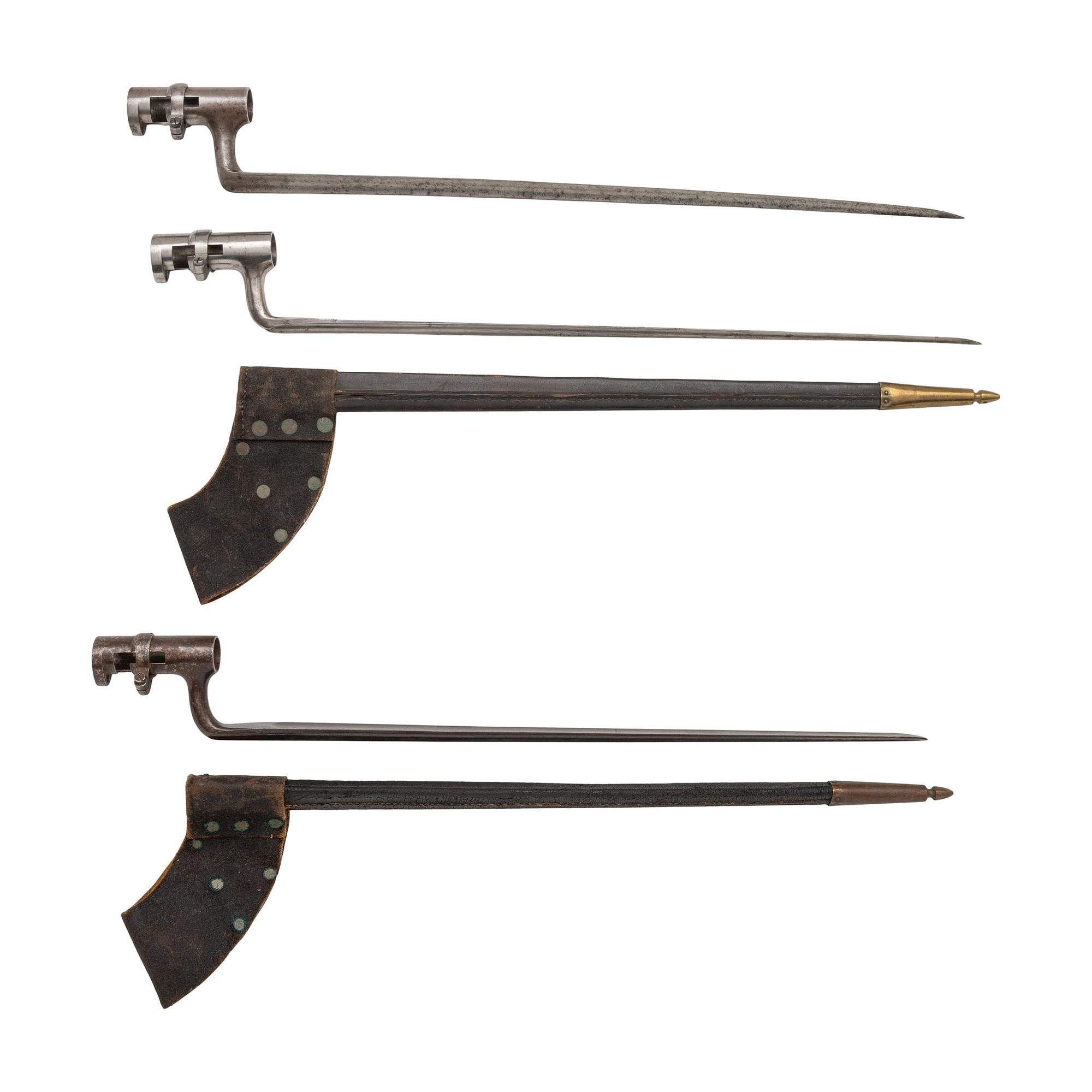 Three Spencer Socket Bayonets, One 1st and Two 2nd Patterns, two with Scabbards