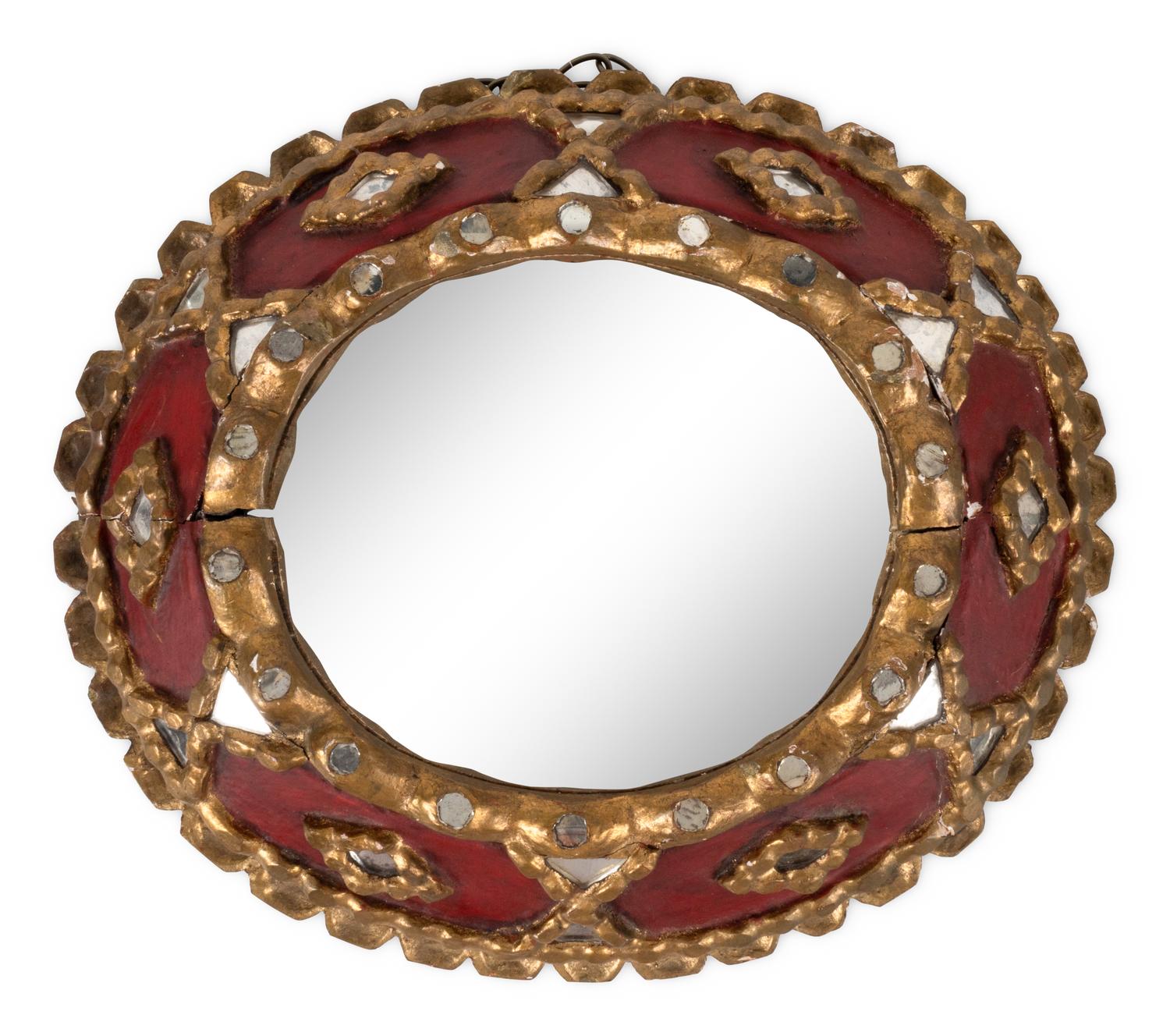 An Italian Giltwood and Red-Painted Mirror