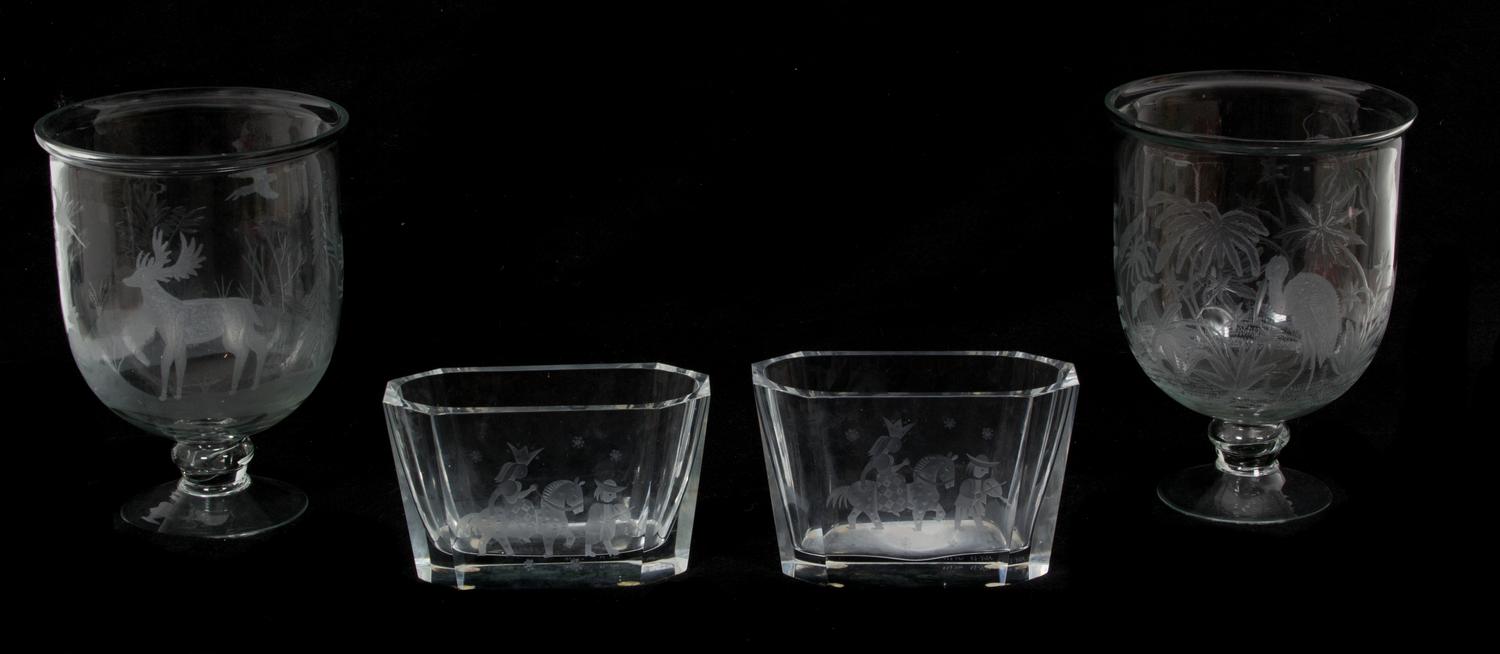 A Pair of Glass Footed Vases Height 9 3/4 inches — 20TH CENTURY