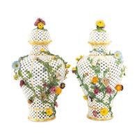 A Pair of Meissen Porcelain Reticulated Urns