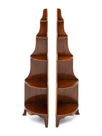 A Pair of Regency String-Inlaid Mahogany Corner Étagères