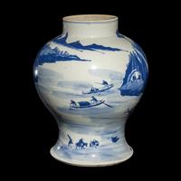 A Chinese Blue and White 'Landscape' Porcelain General Jar, 18th/19th Century 清中期 青花山水圖將軍罐