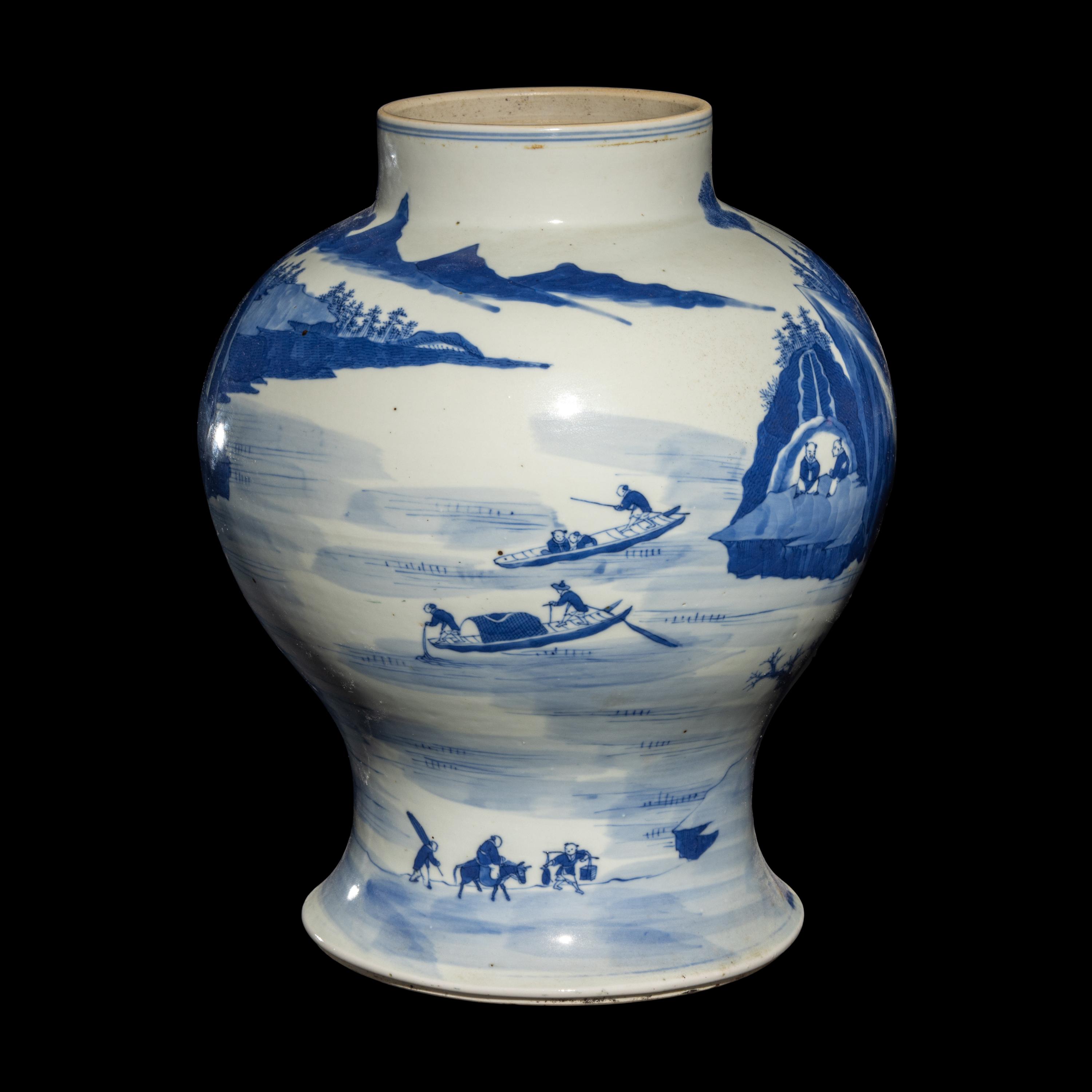 A Chinese Blue and White 'Landscape' Porcelain General Jar, 18th/19th Century 清中期 青花山水圖將軍罐