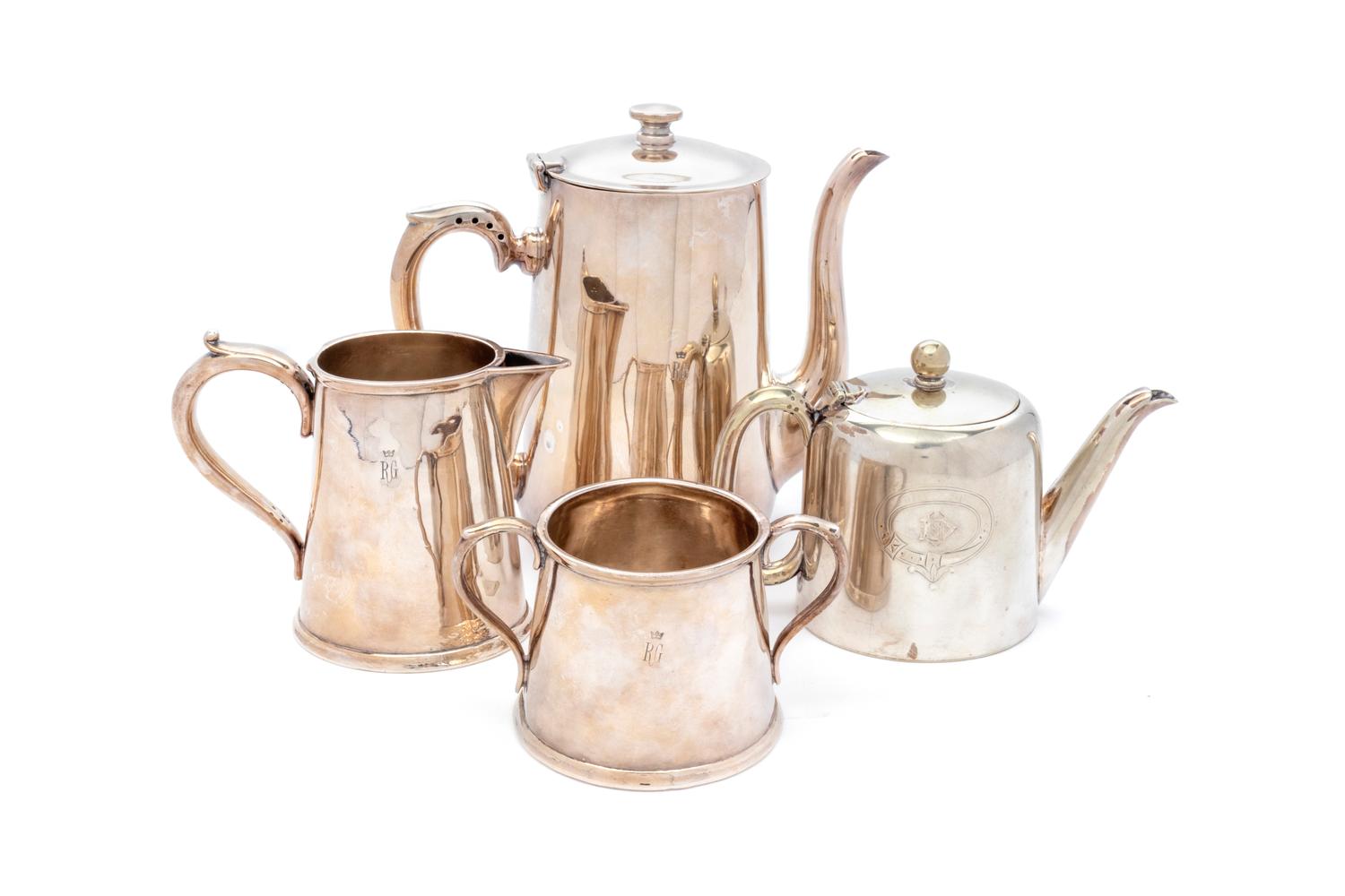 An Assembled Silver Soldered Tea Set — Various Makers, 20th Century