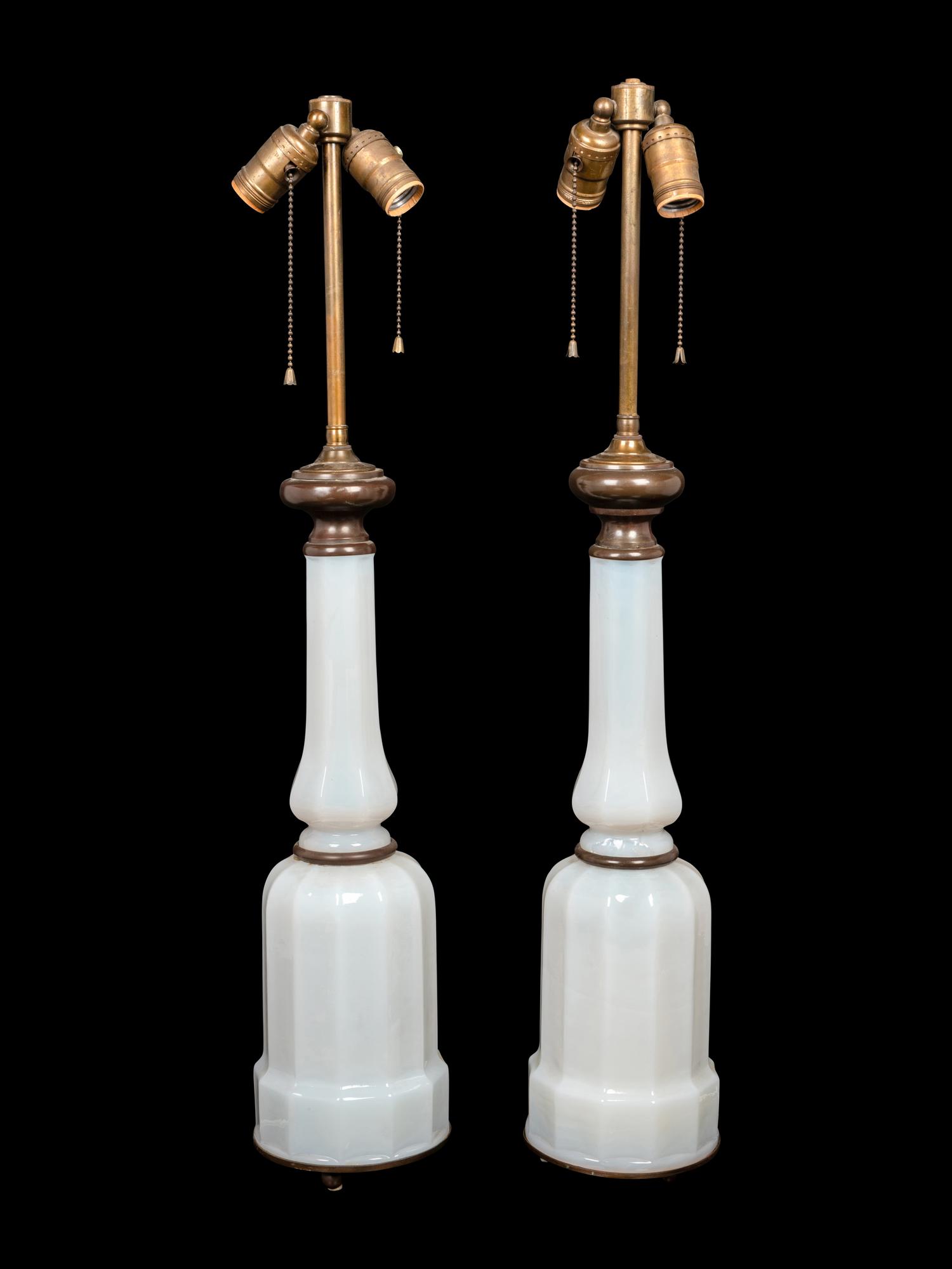 A Pair of Opaline Glass Lamps