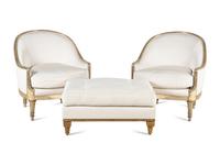 A Pair of Ebanista Marchese Lounge Chairs and a Similarly-Upholstered Ottoman