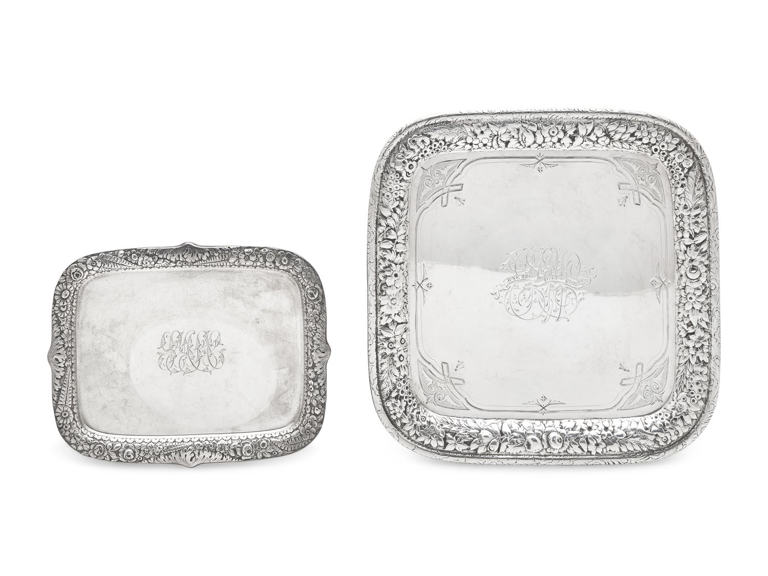 Two Sterling Silver Floral Repousse Trays, Tiffany & Co., New York, NY, Circa 1880