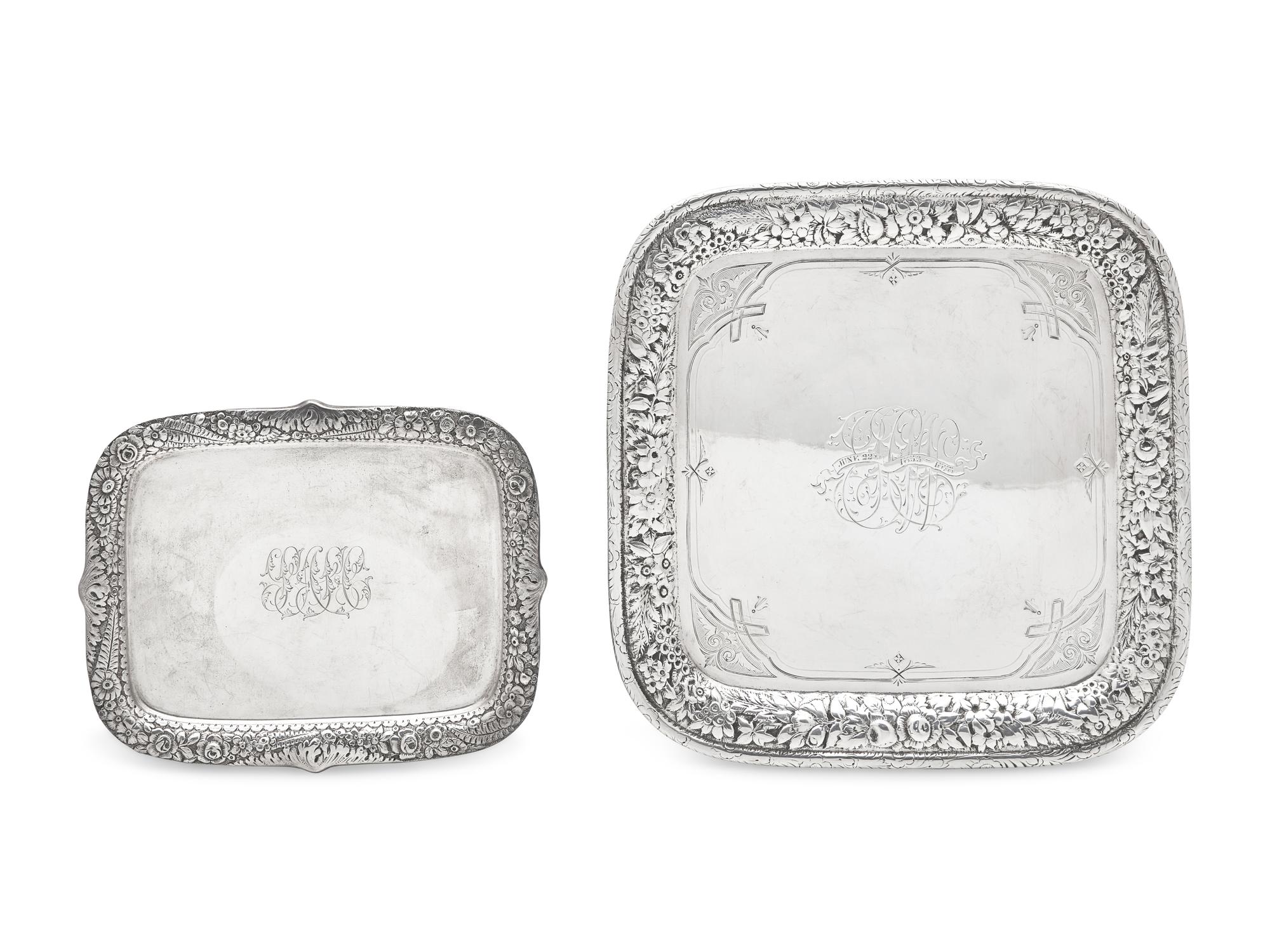 Two Sterling Silver Floral Repousse Trays, Tiffany & Co., New York, NY, Circa 1880