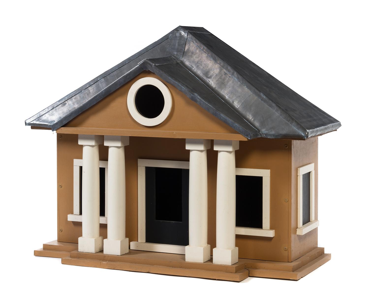 A Painted Wood and Lead Dovecote Height 34 5/8 x width 44 7/8 x depth 22 1/2 inches.