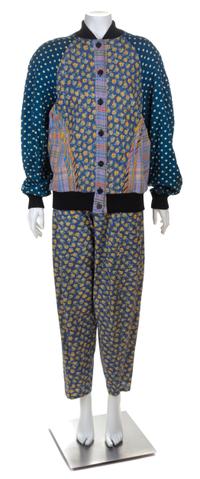 A Koos Multicolor Cotton Three Piece Pant Ensemble Jacket no size; Top and pant size medium.