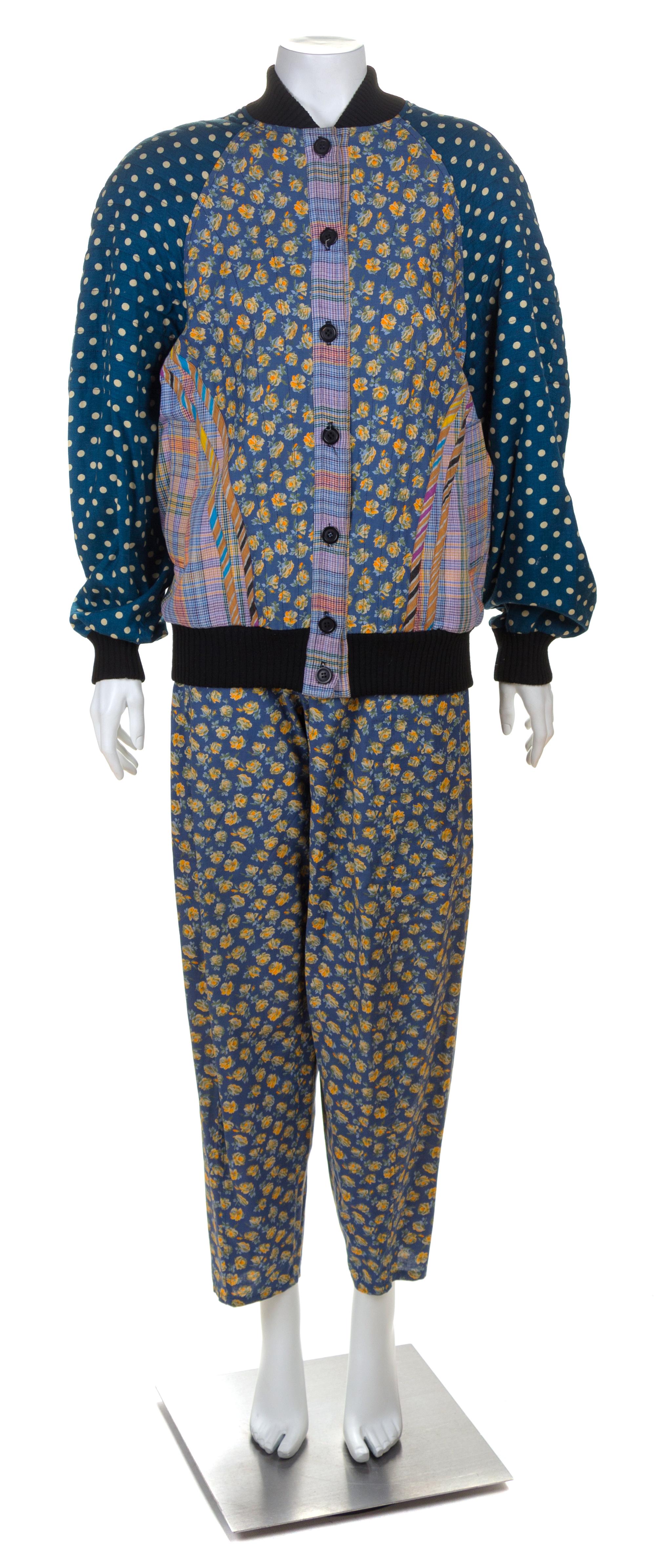 A Koos Multicolor Cotton Three Piece Pant Ensemble Jacket no size; Top and pant size medium.