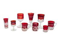 A Collection of Thirty-Six American Pressed Glass Wine Stems and Handled Mugs