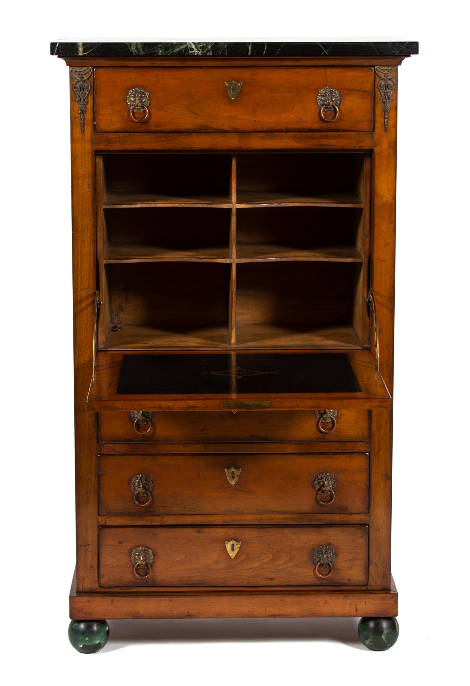 An Empire Fruitwood Secretaire a Abattant Height 57 3/4 x width 32 1/2 x depth 15 3/4 inches. — 19TH CENTURY