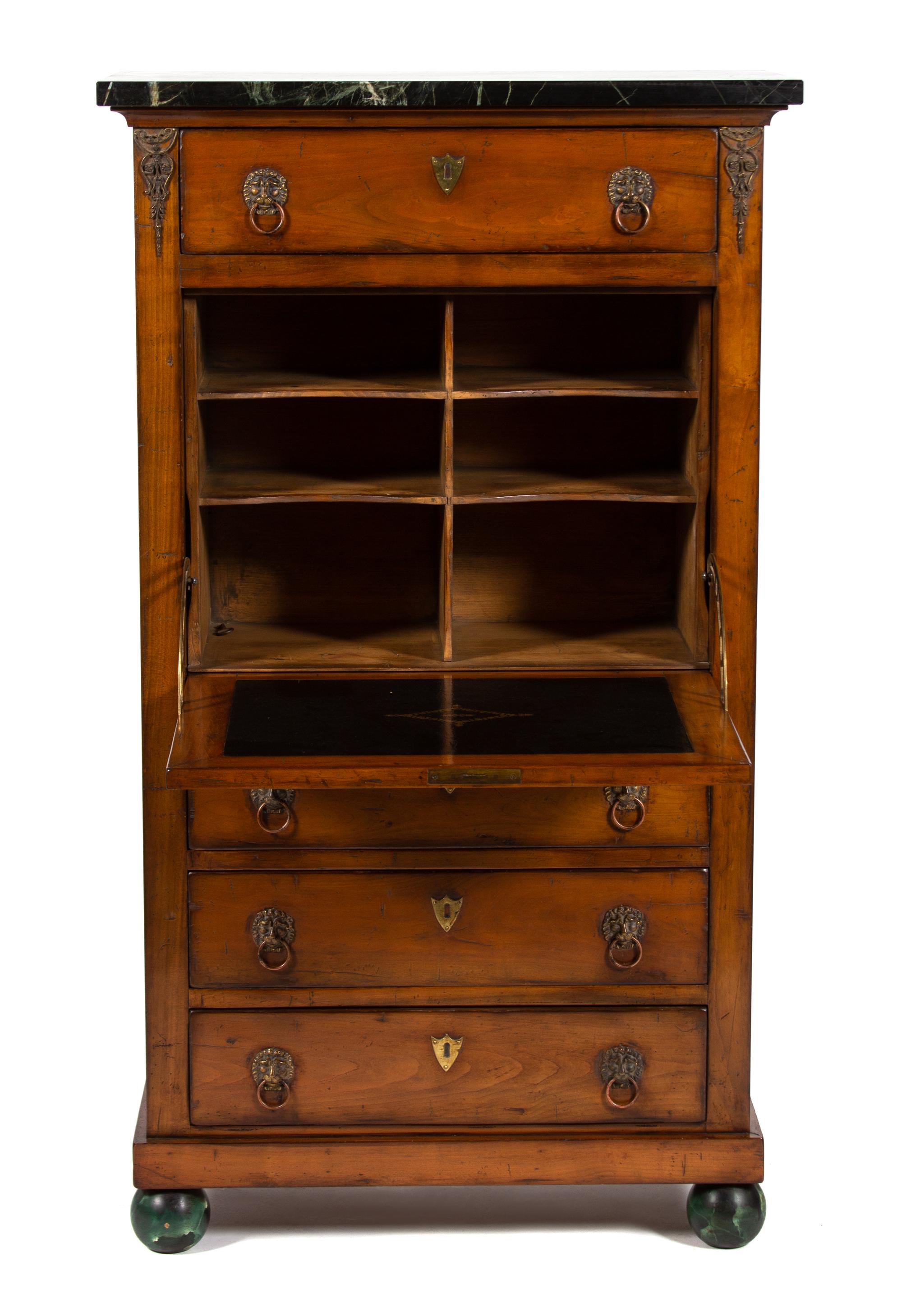 An Empire Fruitwood Secretaire a Abattant Height 57 3/4 x width 32 1/2 x depth 15 3/4 inches. — 19TH CENTURY