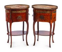 A Pair of Louis XV/XVI Transitional Style Parquetry Side Cabinets