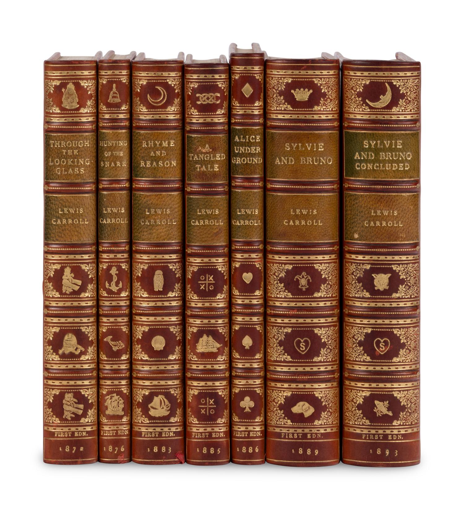 [BINDINGS]. DODGSON, Charles Lutwidge ("Lewis Carroll") (1832-1898). A group of 7 uniformly bound FIRST EDITIONS: