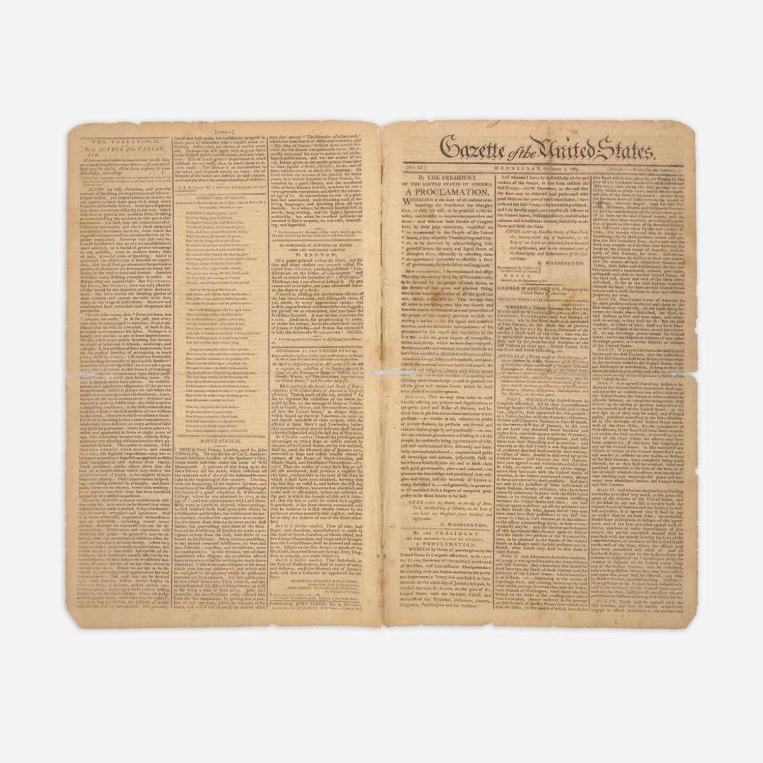 [Washington, George] [First Thanksgiving Proclamation] Gazette of the United States