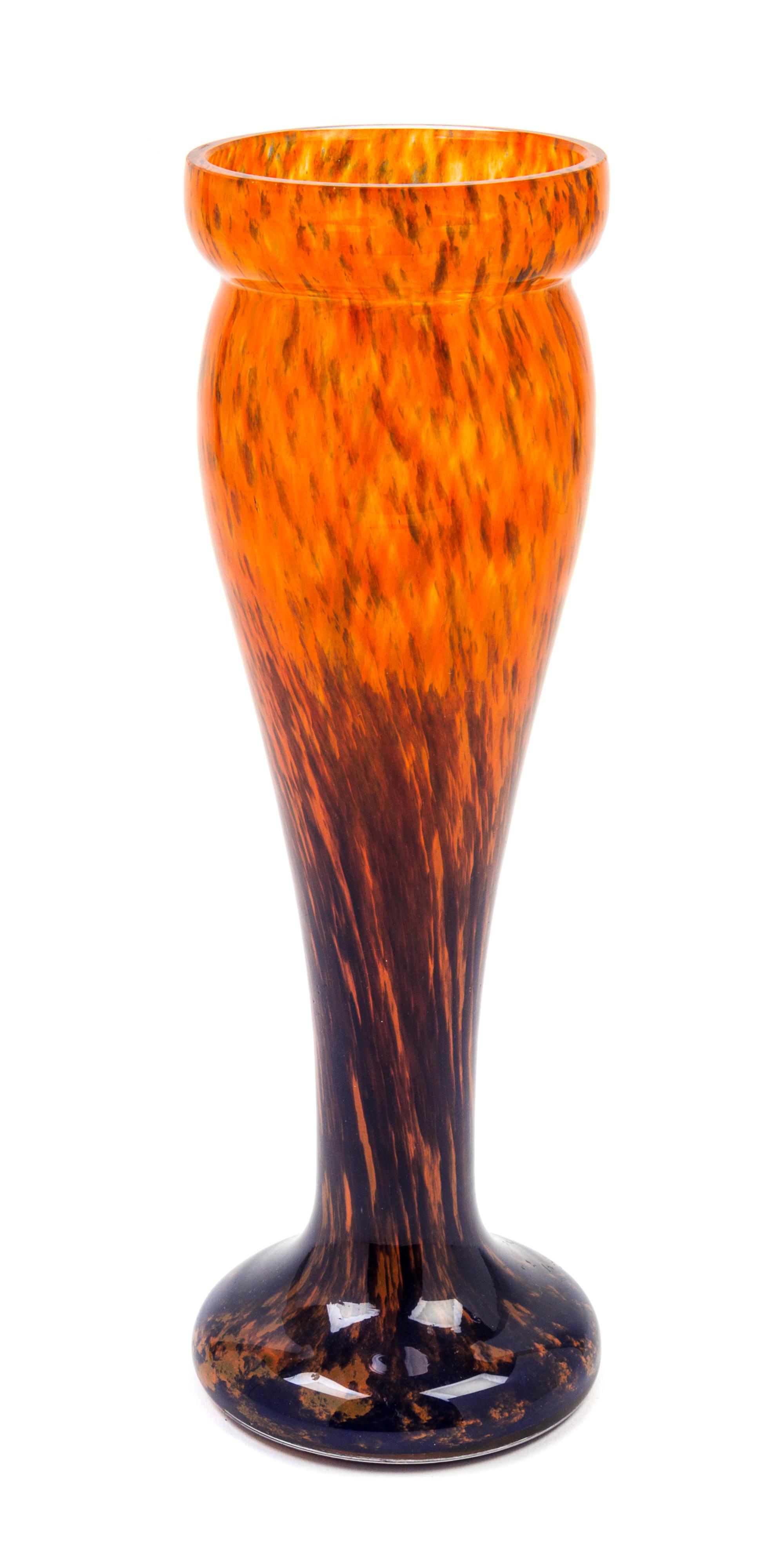 A Mottled Glass Vase, attributed to Schneider Height 12 1/2 inches.