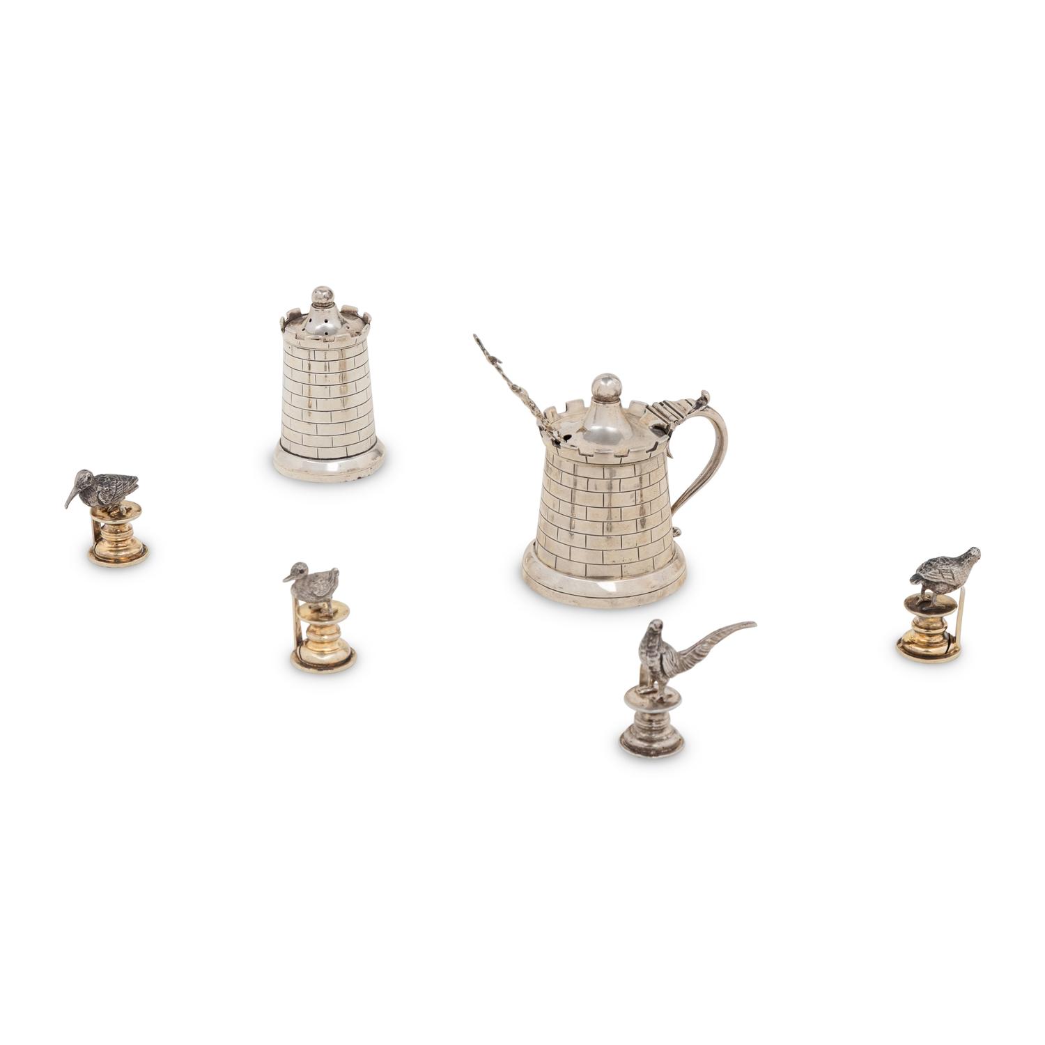 A Group of English Silver Whimsical Table Articles
