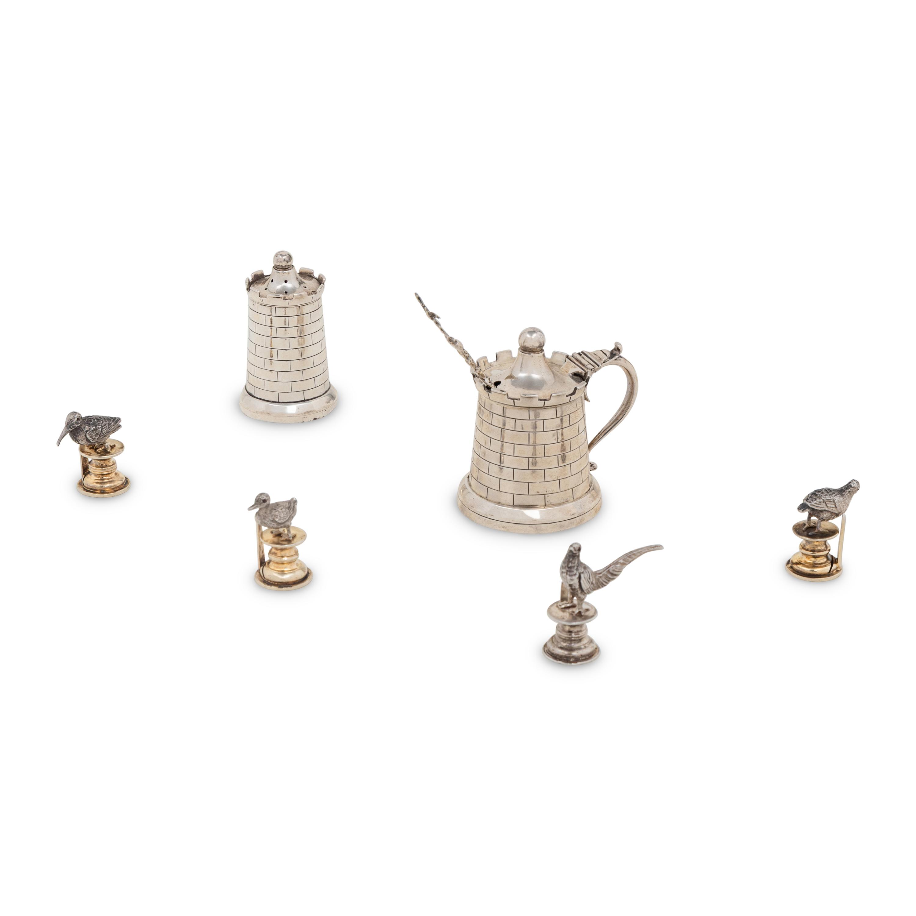 A Group of English Silver Whimsical Table Articles