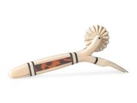 A Scrimshaw Carved Whale Tooth Pie Crimper and Fork, 19th Century