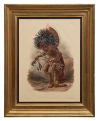 [Native-Americana] Bodmer, Karl. Pehriska-Ruhpa...Moennitarri Warrior in the Costume of the Dog Danse