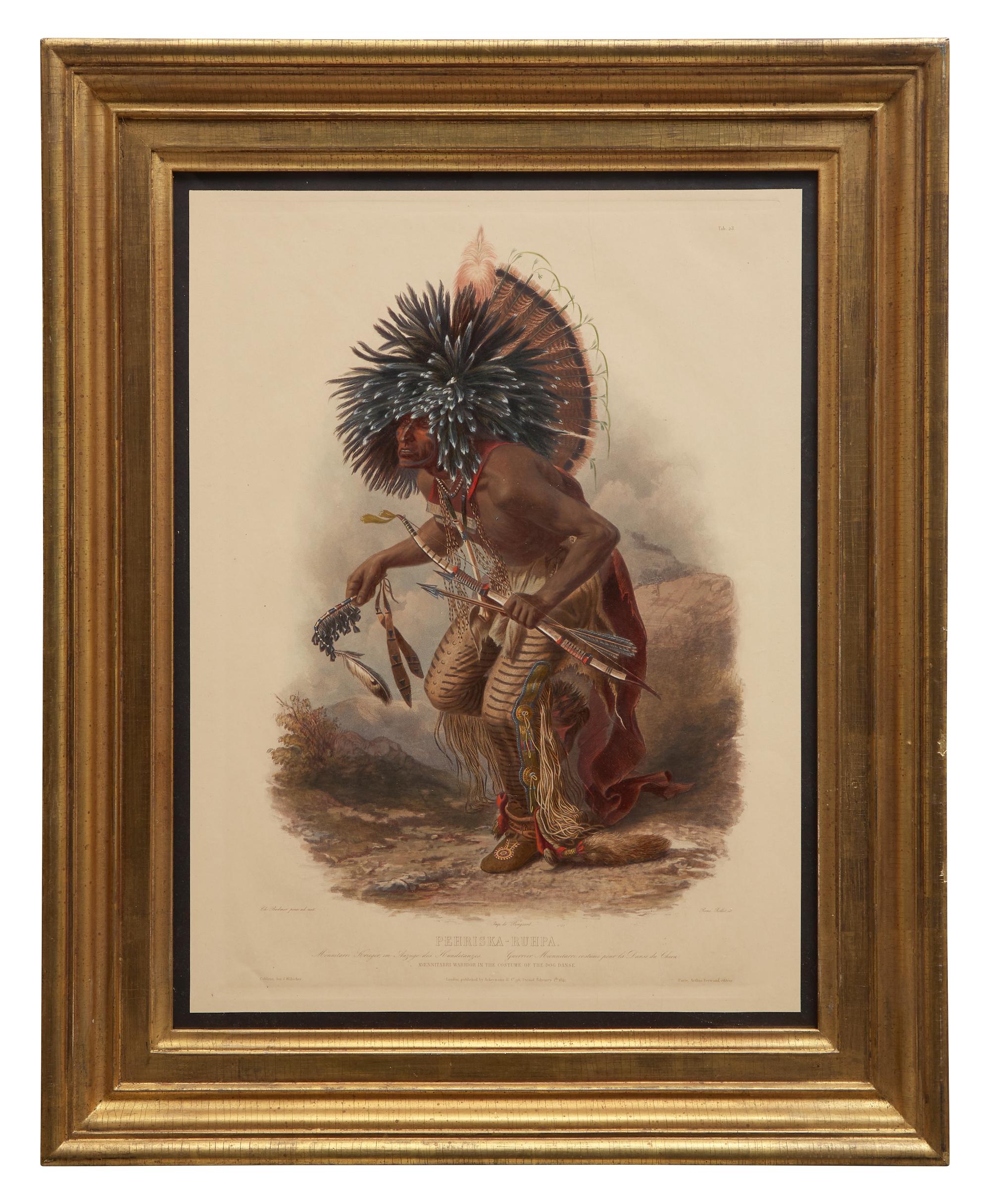 [Native-Americana] Bodmer, Karl. Pehriska-Ruhpa...Moennitarri Warrior in the Costume of the Dog Danse