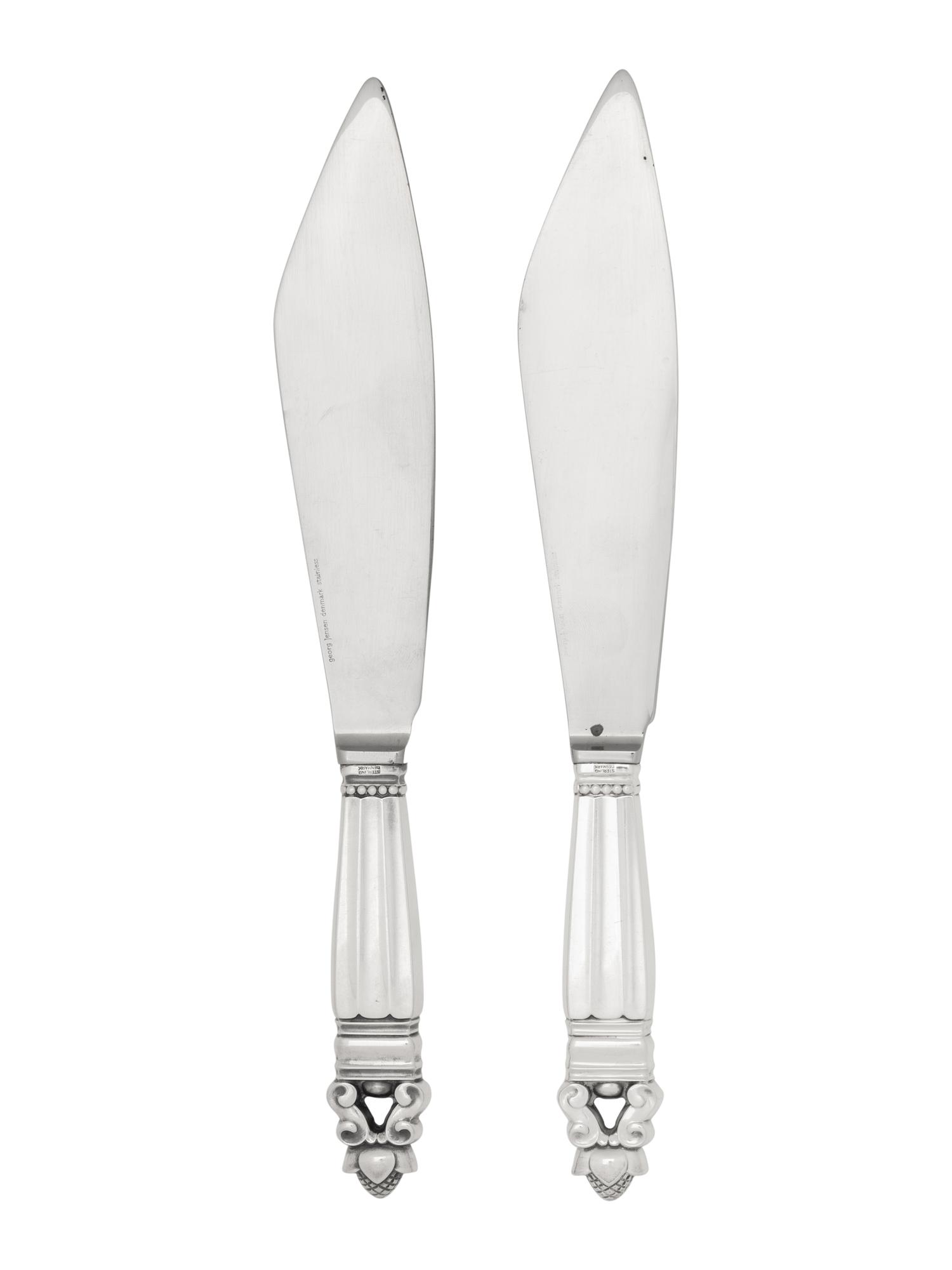 A Pair of Georg Jensen Acorn Silver Cake Knives