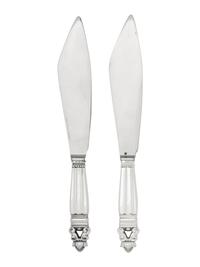 A Pair of Georg Jensen Acorn Silver Cake Knives