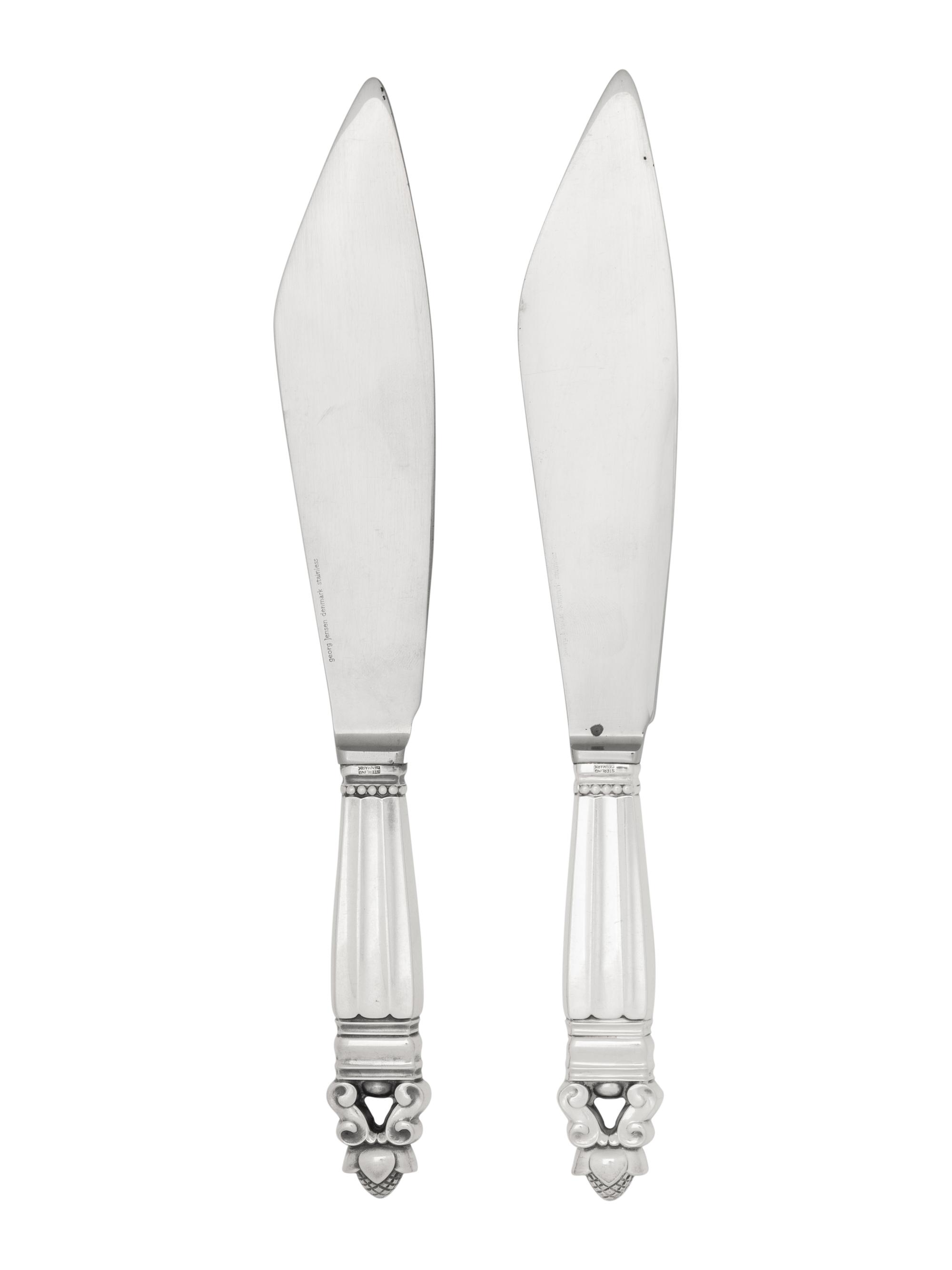 A Pair of Georg Jensen Acorn Silver Cake Knives