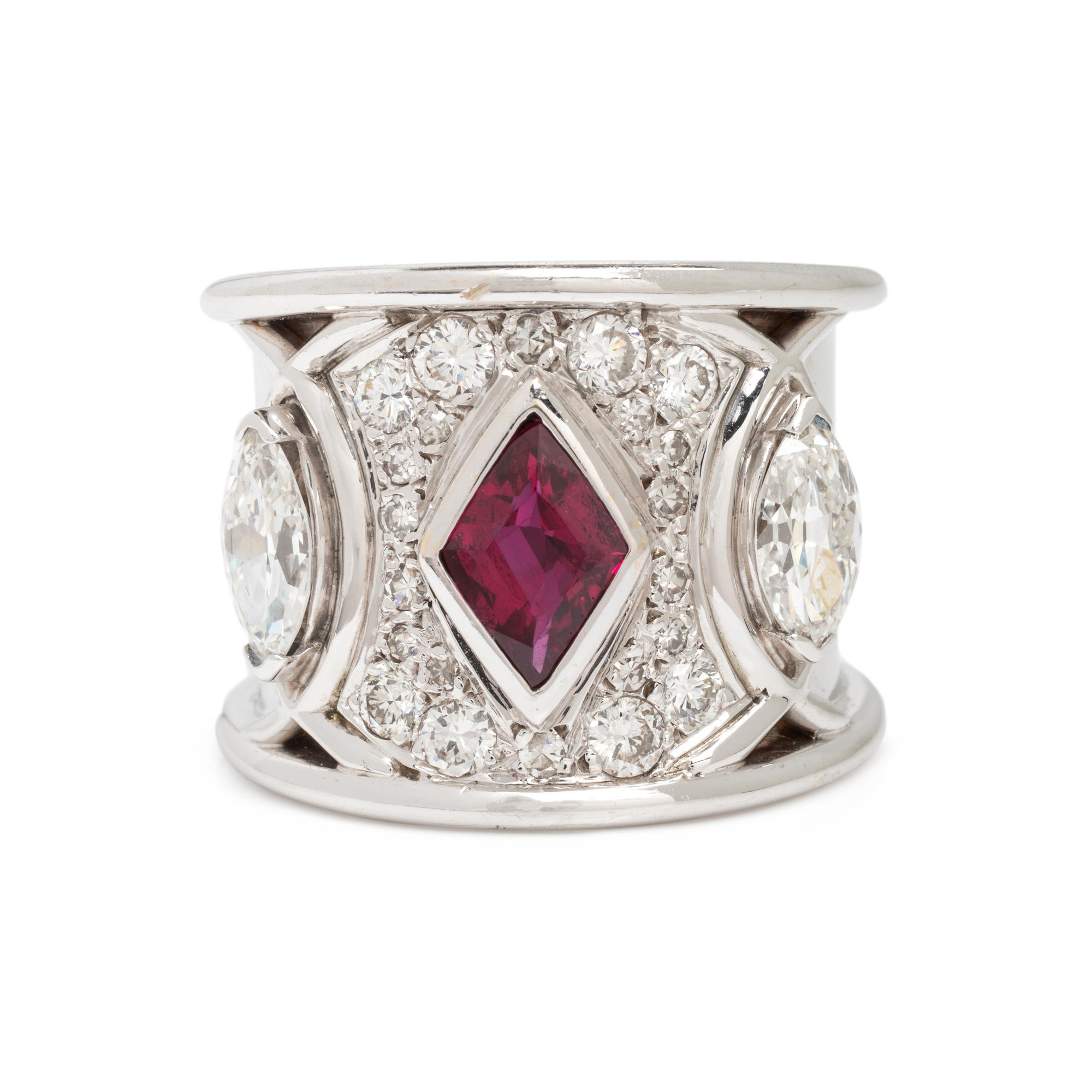 Diamond, Ruby, and White Gold Ring