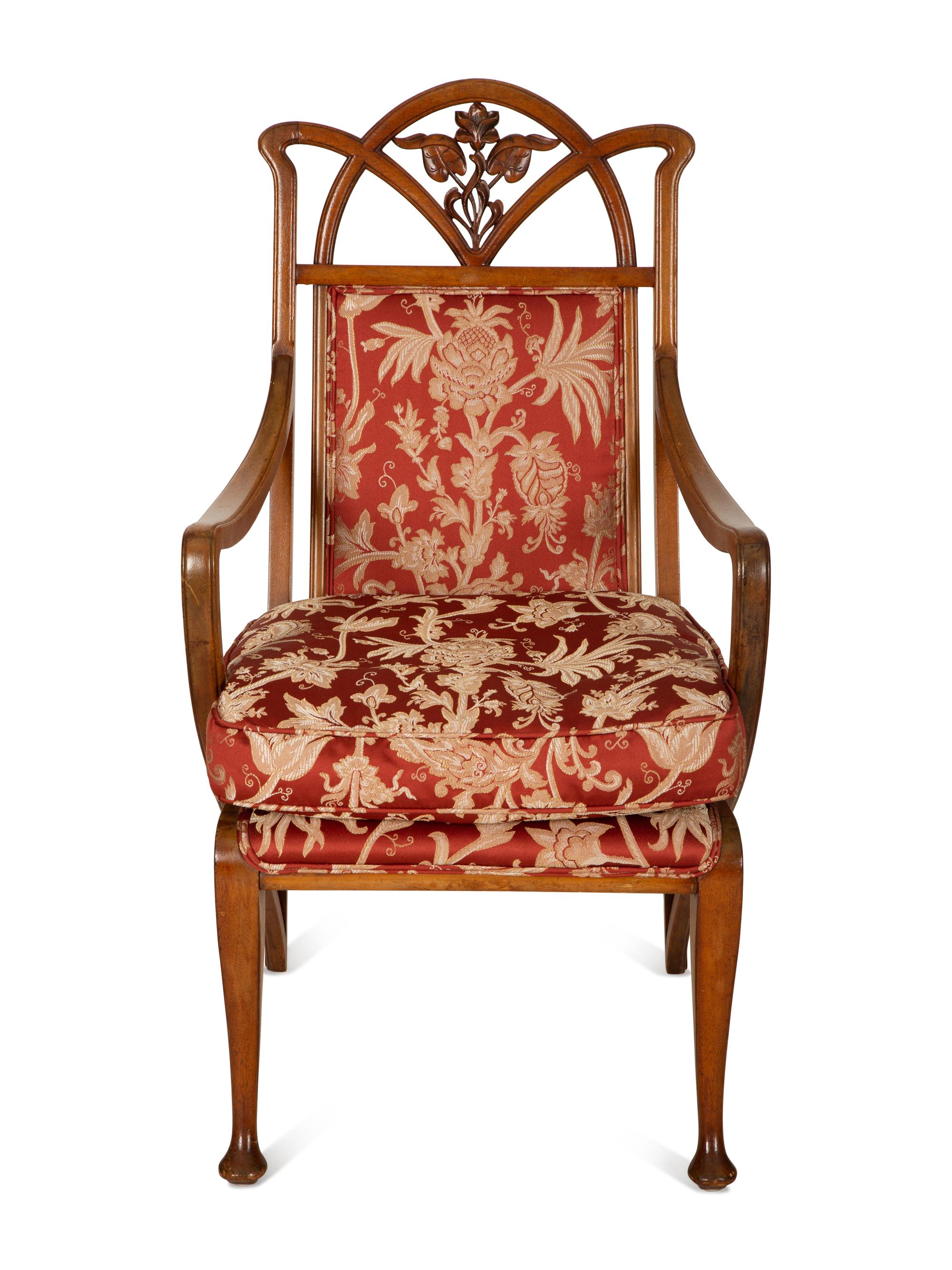 Three Art Nouveau Style Carved Mahogany Chairs in the Manner of Marjorelle — Early 20th Century