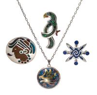A Collection of Silver, Brass, Copper and Gemstone Inlay Jewelry, 72.50 dwts.