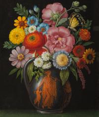 Three Printed Illustrations of interiors; An English Garden; Bouquet of Flowers in a Red-Figured Vase (five works)